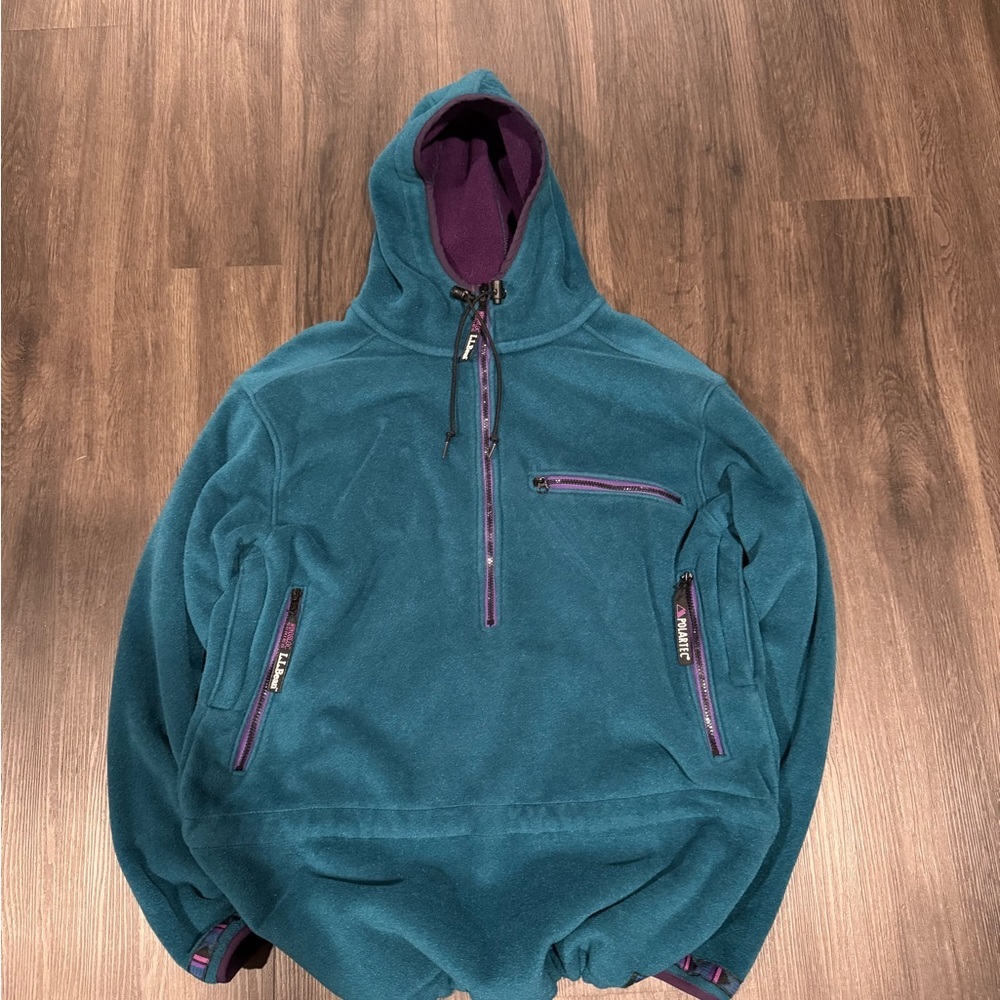 Vintage 80s Teal and Purple L.L. Bean Fleece Pullover